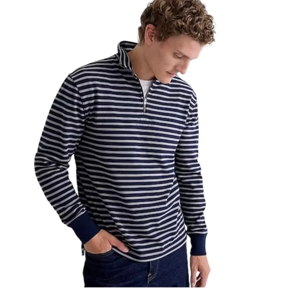 Jcrew half zip rugby shirt in stripe blue mens size small